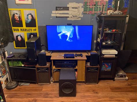 Setup: Yamaha RX-V385 Home Theatre System with Definitive Side Speakers & A Unique Subwoofer ...