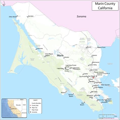 Map of Marin County, California showing cities, highways & important places. Check Where is ...