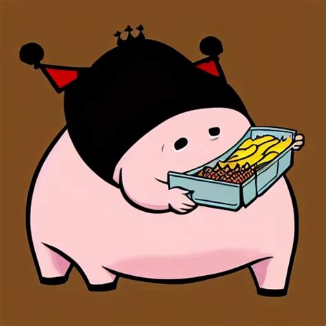 comic art of a obese pig in a black tshirt wearing a | Stable Diffusion ...