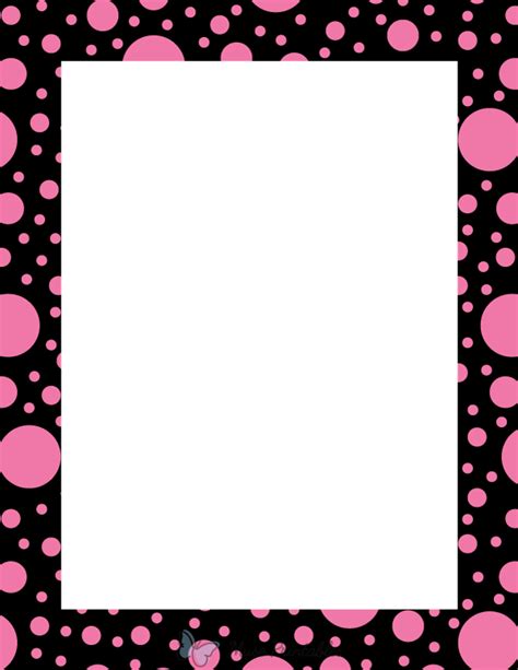 Printable Pink on Black Random Polka Dot Page Border