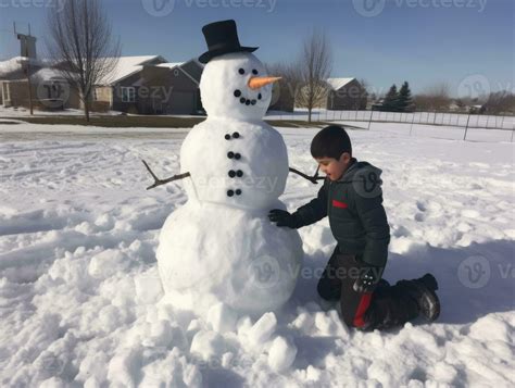 Kids building a snowman in winter day AI Generative 28950184 Stock Photo at Vecteezy