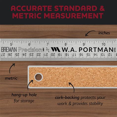 Buy Breman Precision Metal Ruler 18 Inch - Stainless Steel Cork Back Metal Ruler - Premium Steel ...