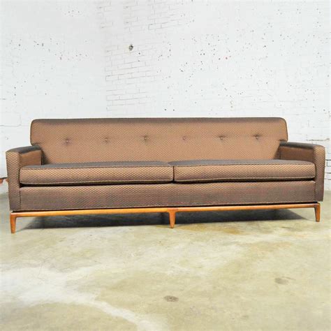 Mid Century Modern Tufted Tight Back Tuxedo Sofa on Walnut Base ...