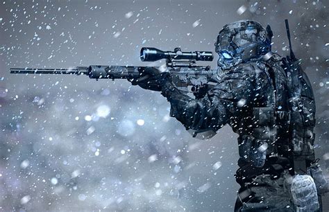 HD wallpaper: sniper illustration, soldier, sniper rifle, winter, snow ...