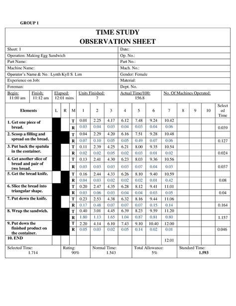 Group 1 TIME AND Motion Study Observation Sheet - TIME STUDY ...