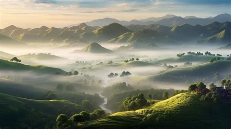 Premium AI Image | sunrise over the green hills