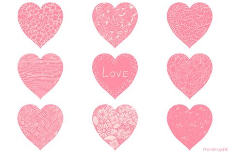 Pink Valentine hearts clipart, Romantic Valentine clip art, Hand drawn cute heart clip art set ...