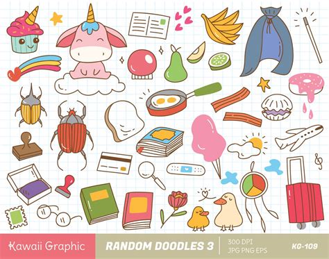 Random Kawaii Doodle Clipart, Cute Vector Clipart, Digital Download, Cute Sticker - Etsy