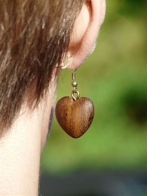 women, heart hook earrings, women's, heart, hook, earrings, earring, wood earring, wood jewelry ...
