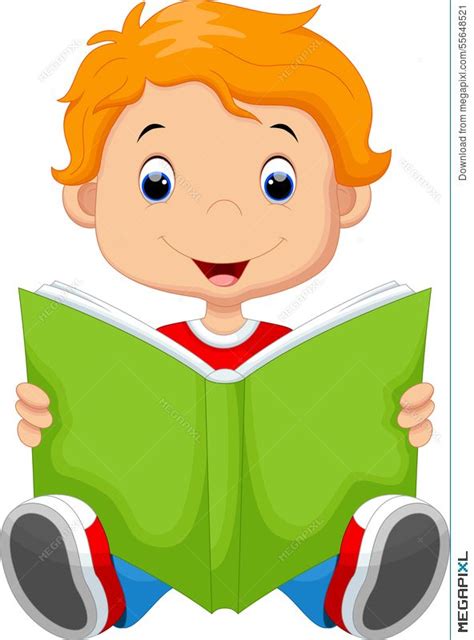 Kid reading a book | Cartoon boy, Kids reading, First day school