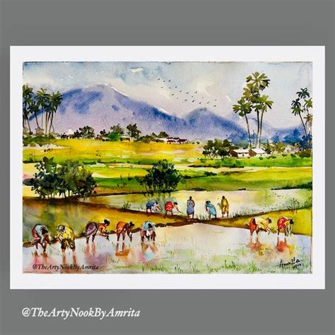 Watercolor Paintings Of Village Scene