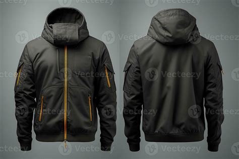 Plain black jacket mockup, front and back view, isolated on grey AI Generated 28289428 Stock ...