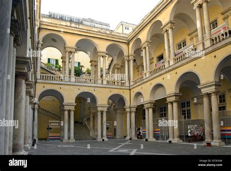 Central Hallway inside the Palazzo dell'Università in Genoa, Liguria ...