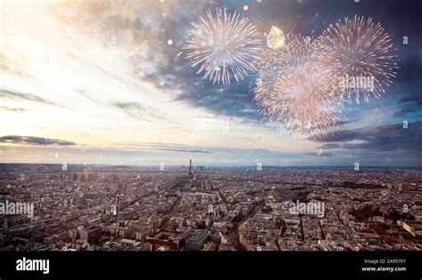 Eiffel tower with fireworks, celebration of the New Year in Paris ...