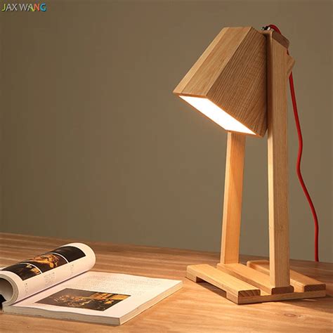 JW_Nordic Wooden LED Desktop Luminaria Table Lamps for Study Bedroom Eye Protection Lights ...