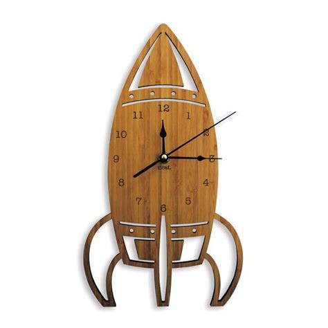 Rocket Clock Wood Wall Clock Laser Cut Nursery & Kids Decor Spaceship ...