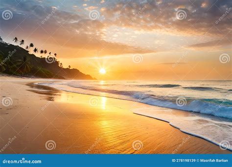 Panoramic beach landscape stock illustration. Illustration of tranquil - 278198139