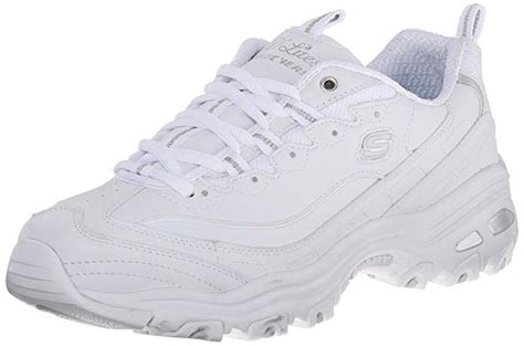 Skechers Women's D'Lites Memory Foam Lace-up Sneaker,White Silver,10 M US | Womens fashion ...