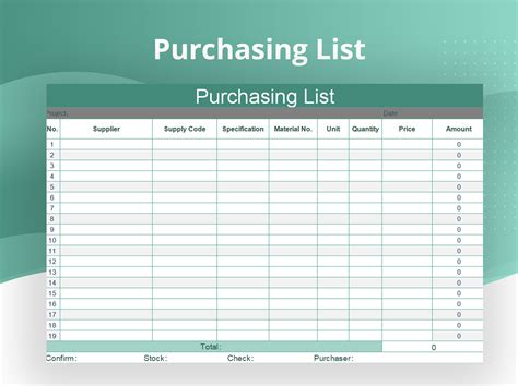 EXCEL of Simple Finance Purchasing List.xls | WPS Free Templates