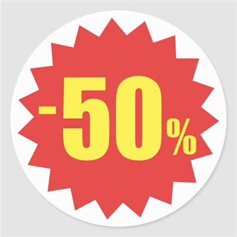 50 percent sale discount stickers, white and red classic round sticker ...