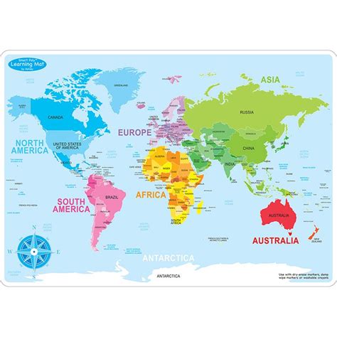 World Map Learning Mat Double Sided Write On Wipe Off