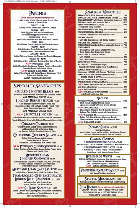 Menu at Nautilus Diner pub & bar, Massapequa