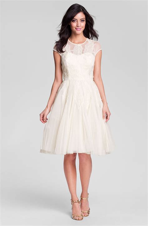 Ted baker 'miyaa' Embroidered Mesh Fit & Flare Dress in White (Cream) | Lyst