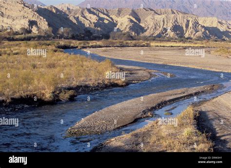 River winding through the Atacama Desert near Calafate, Argentina Stock ...