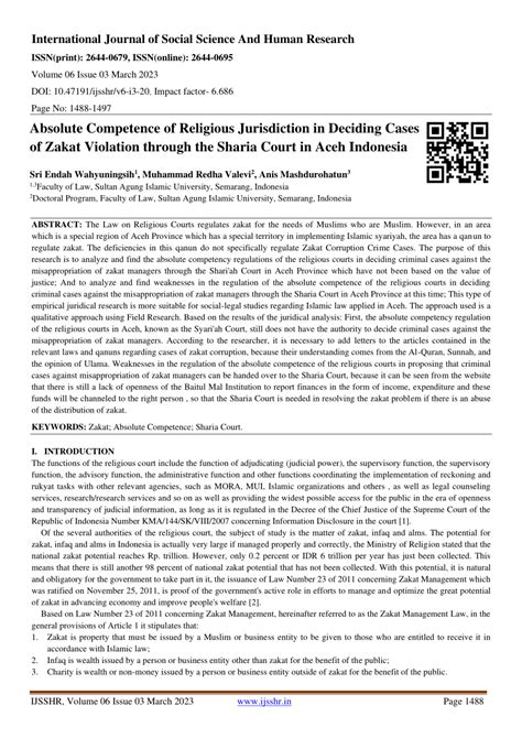 (PDF) Absolute Competence of Religious Jurisdiction in Deciding Cases of Zakat Violation through ...