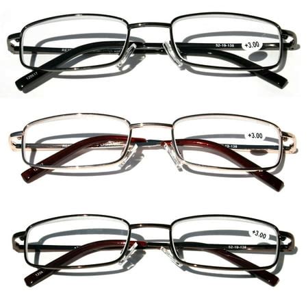 V.W.E. Readers 3 Pack of Thin Slim Rectangular Metal Aviator Reading ...