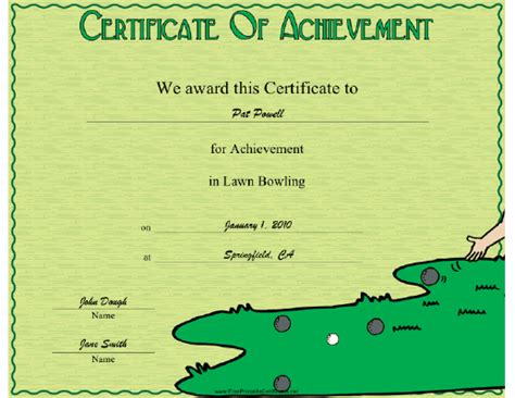 This Lawn Bowling Achievement certificate features bowls and the jack ...