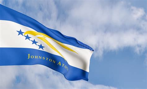 National Flag Johnston Atoll on the Background of Clouds, Fabric Flag Johnston Atoll, Blue Sky ...