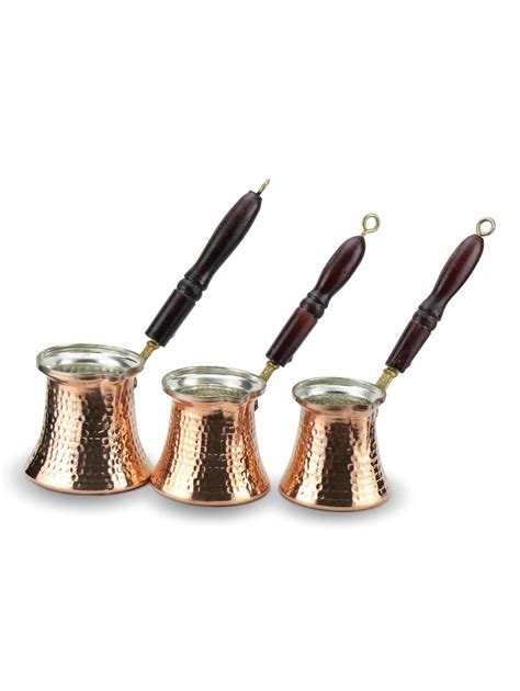 Buy Turkish Coffee Pot Set, 3 Pcs, Wooden Handle - Grand Bazaar Istanbul Online Shopping