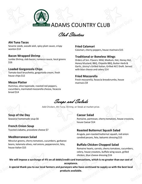 Menu at Adams Country Club, Adams, US-11