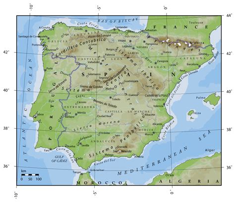 Detailed physical map of Portugal and Spain. Portugal and Spain ...