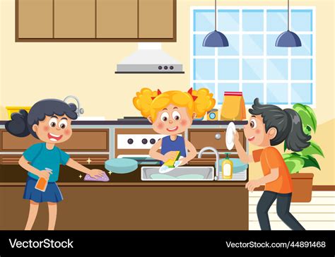 Cartoon children cleaning the house Royalty Free Vector