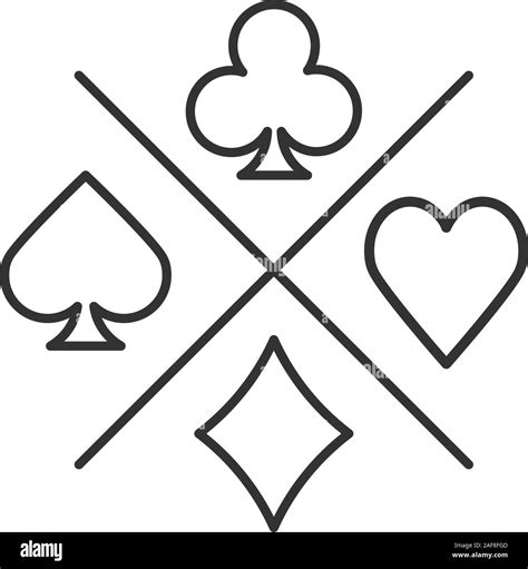 Suits of playing cards linear icon. Spade, clubs, heart, diamond. Thin ...