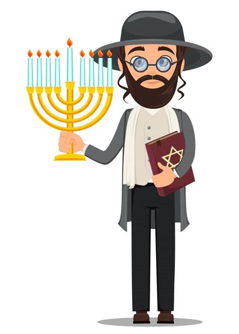 Jew Man In Traditional Clothes With Bible And Menorah | Traditional ...