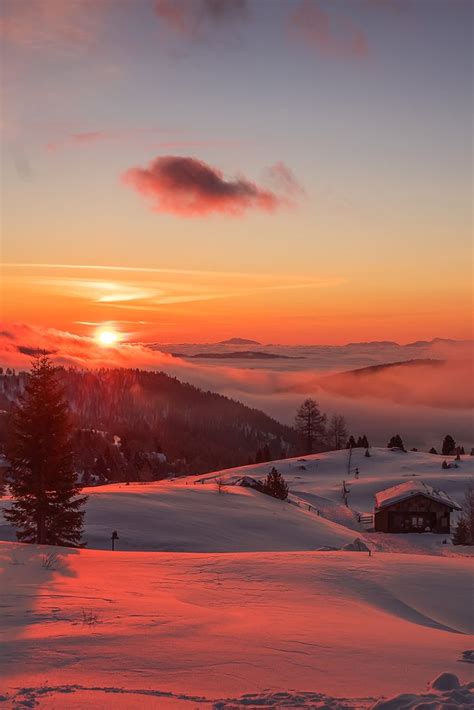 Red and Orange Sunset in the Mountains | Winter scenery, Sky aesthetic ...