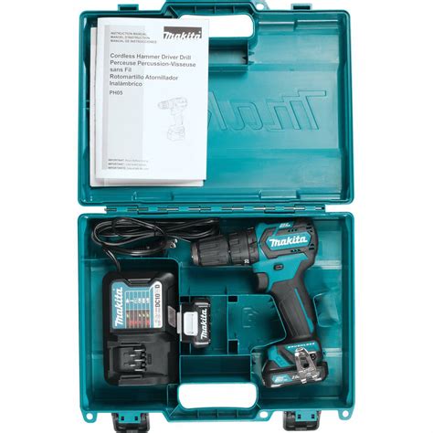 MAKITA Cordless Hammer Drill Kit: 12V DC, Compact Premium, 3/8 in Chuck, Keyless, 2, 23.3 ft-lb ...