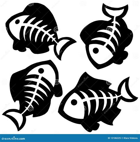 Various Fishbones Silhouettes Royalty Free Stock Photo - Image: 12186325