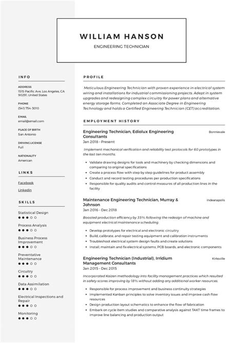 12 Engineering Technician Resumes Examples for 2023