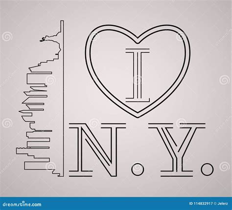 I Love New York Skyline and Landmarks Silhouette, Black and White ...