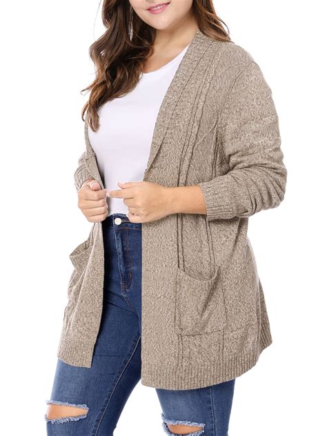 Women's Plus Size Shawl Collar Open Front Sweater Cardigan - Walmart.com