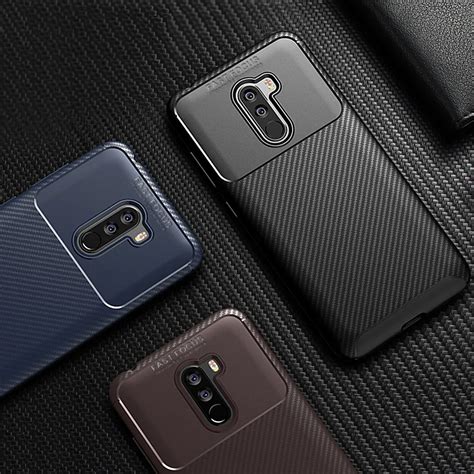 Silicone Case For Xiaomi Pocophone F1 Poco F1 Cases Carbon Fiber Shockproof Soft TPU Cover For ...