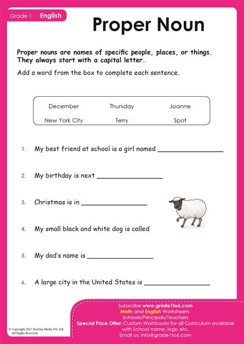 Noun Worksheets For 1st Grade