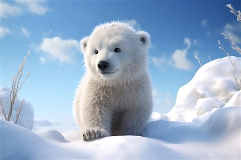 Premium AI Image | a bear cub is standing in the snow