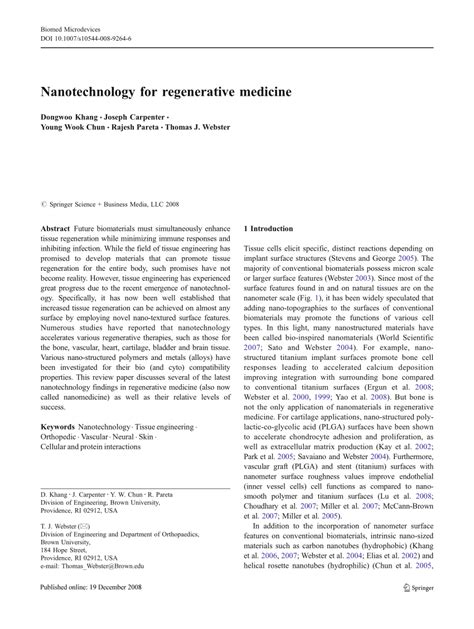 (PDF) Nanotechnology for regenerative medicine