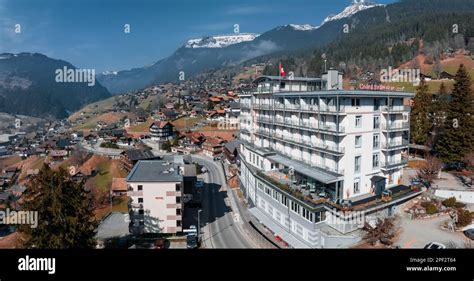 An aerial view of the luxury hotel in Grindelwald, Switzerland Stock ...