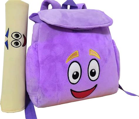 12inch Dora Explorer Backpack Rescue Bag with Map,Pre-Kindergarten Toys Purple Plush Backpack ...